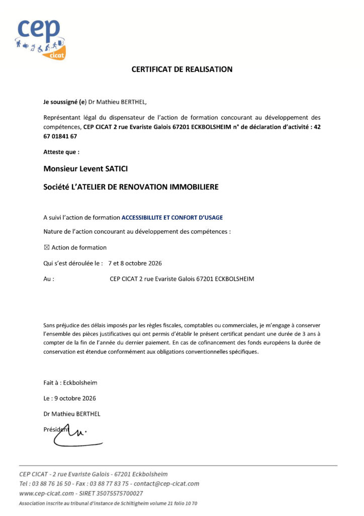 certificat de realisation